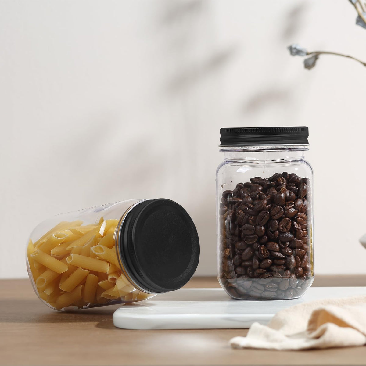 novelinks 10-pack clear jars shown as space-saving kitchen storage.