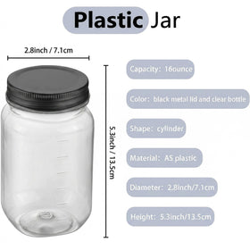 novelinks 16 oz clear jar lid close-up shows leak-proof screw-on design.