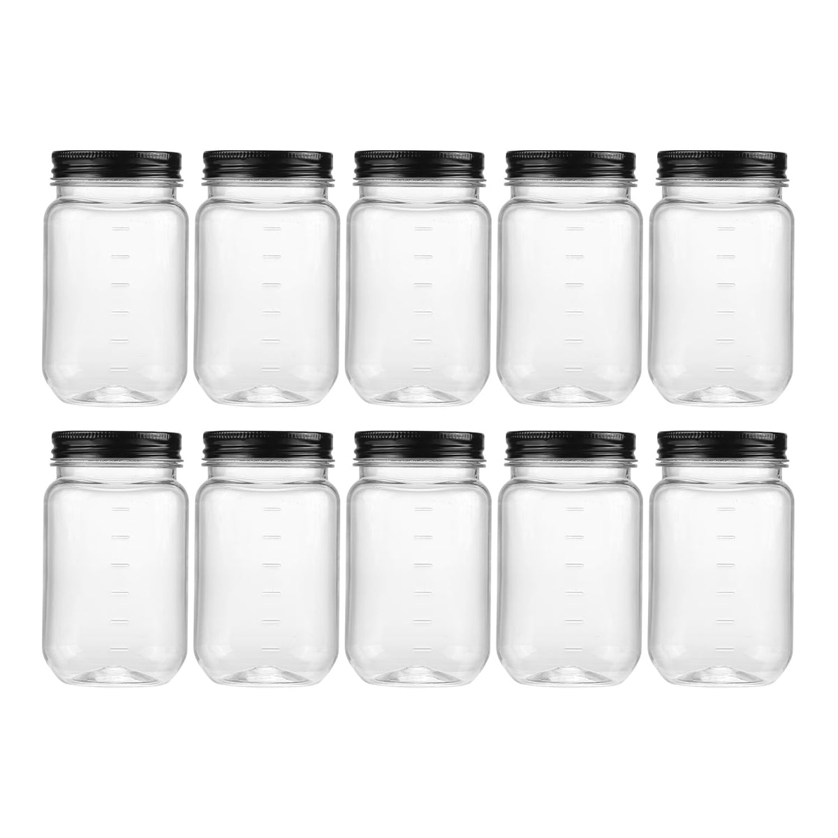 novelinks 16 oz clear plastic jar with black lid for secure, mess-free storage.