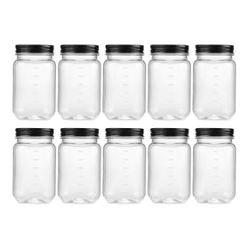 novelinks 16 oz clear plastic jar with black lid for secure, mess-free storage.