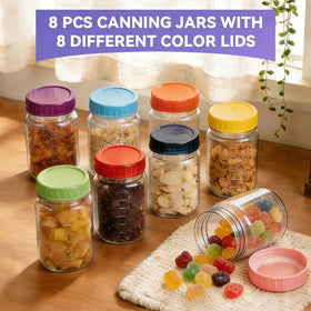 novelinks 16 oz mason jar with blue lid keeps contents fresh and contained