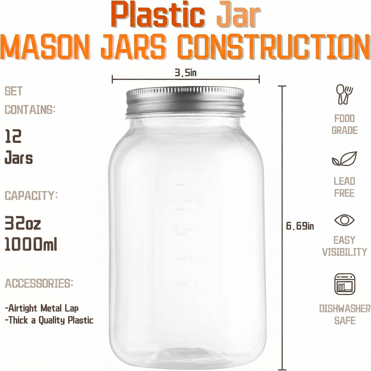novelinks 32oz mason jar lid close-up showing secure metal screw-on lid