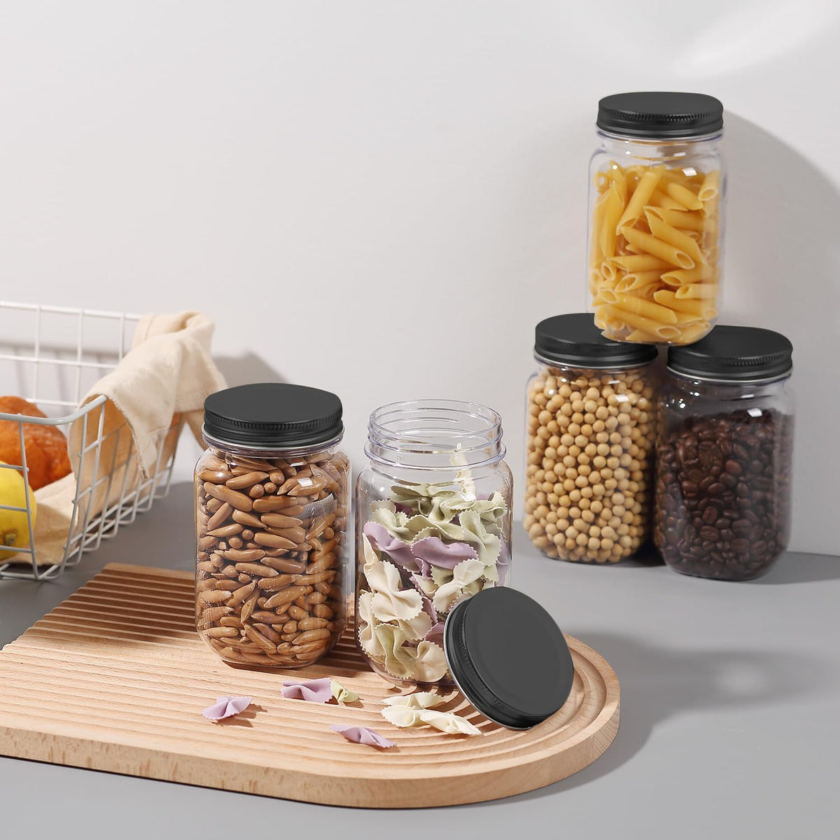 novelinks stackable jars save cabinet space and simplify organization.