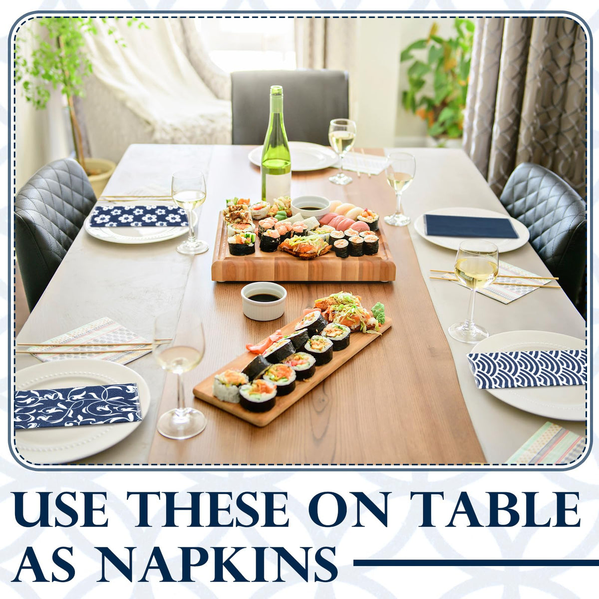 Noveread patterned towels add decorative touch while absorbing spills.