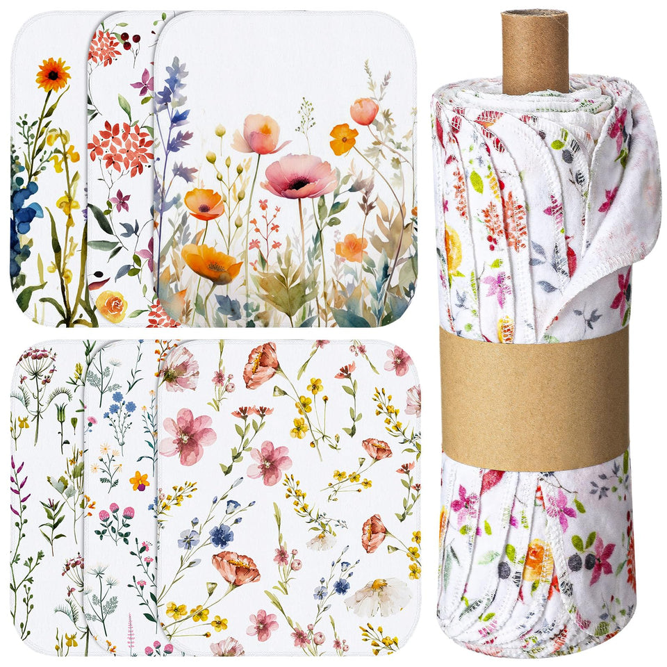 Noveread Wildflowers cleaning cloths on a paperboard tube, easy storage and quick drying