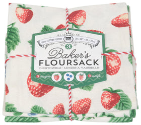 Now Designs Berry Patch flour sack towel display, highly absorbent for quick glassware drying