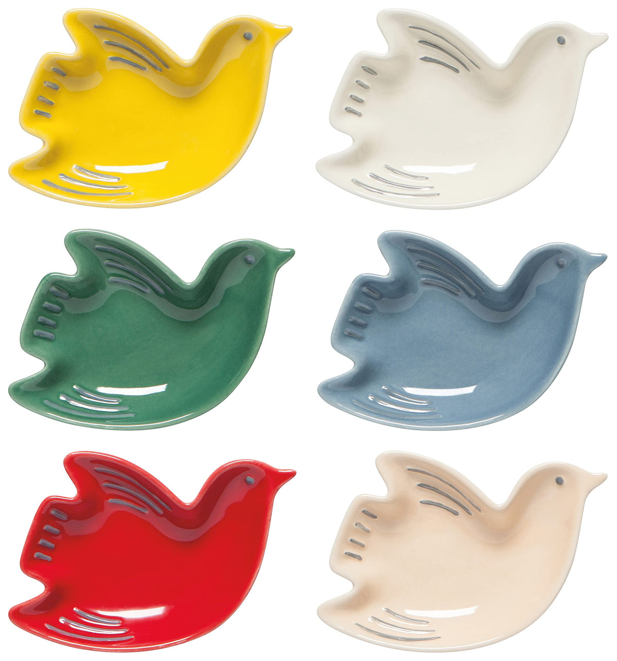 Now Designs Bird-shaped pinch bowls set, colorful ceramic, ideal for dips and sauces.