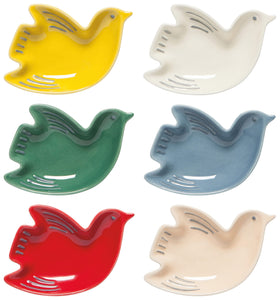Now Designs Bird-shaped pinch bowls set, colorful ceramic, ideal for dips and sauces.