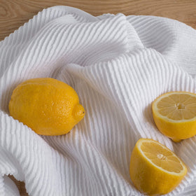 Now Designs Ripple White towel on counter, thick and thirsty for quick spill cleanup