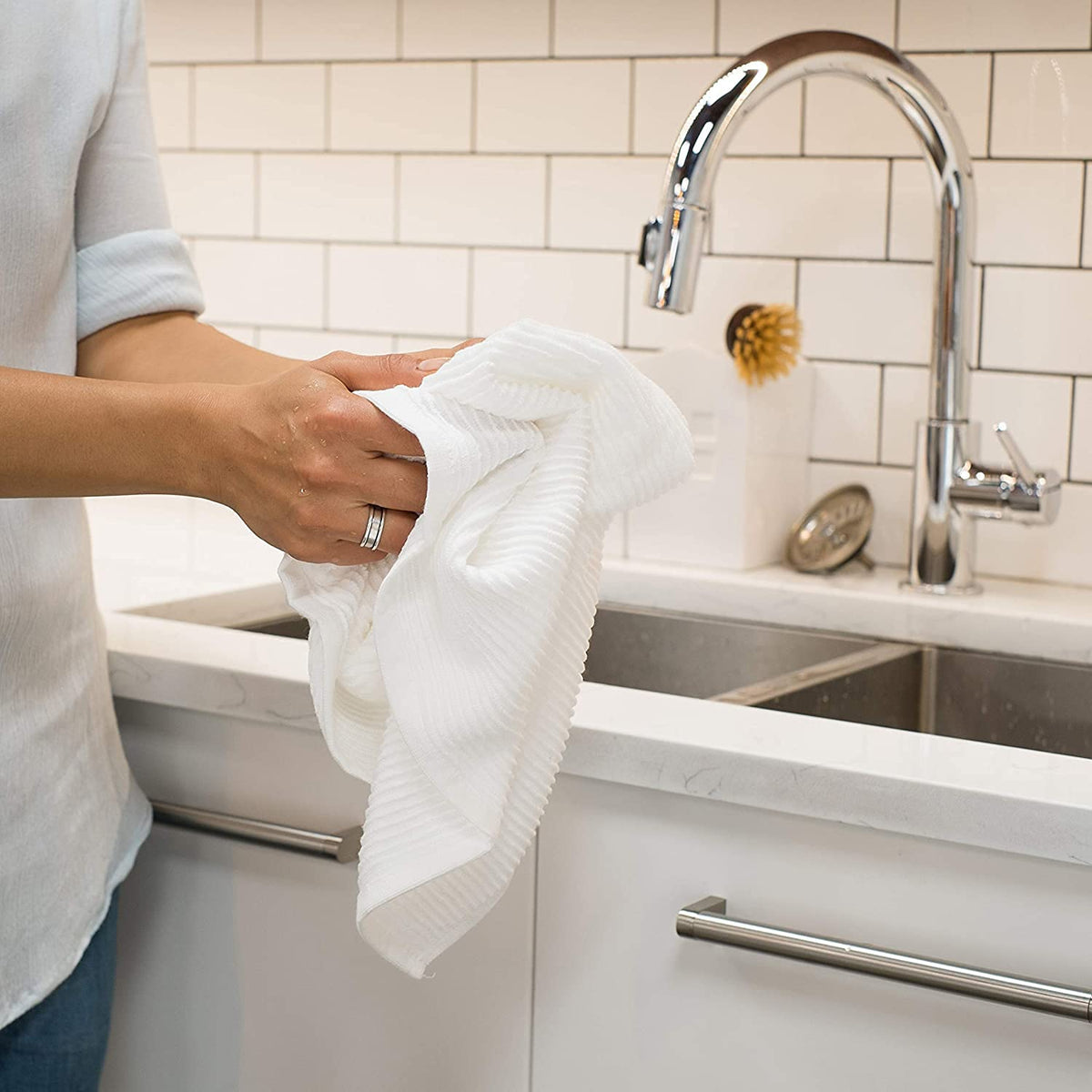 Now Designs Ripple White towels showcase Turkish cotton looped weave for durability