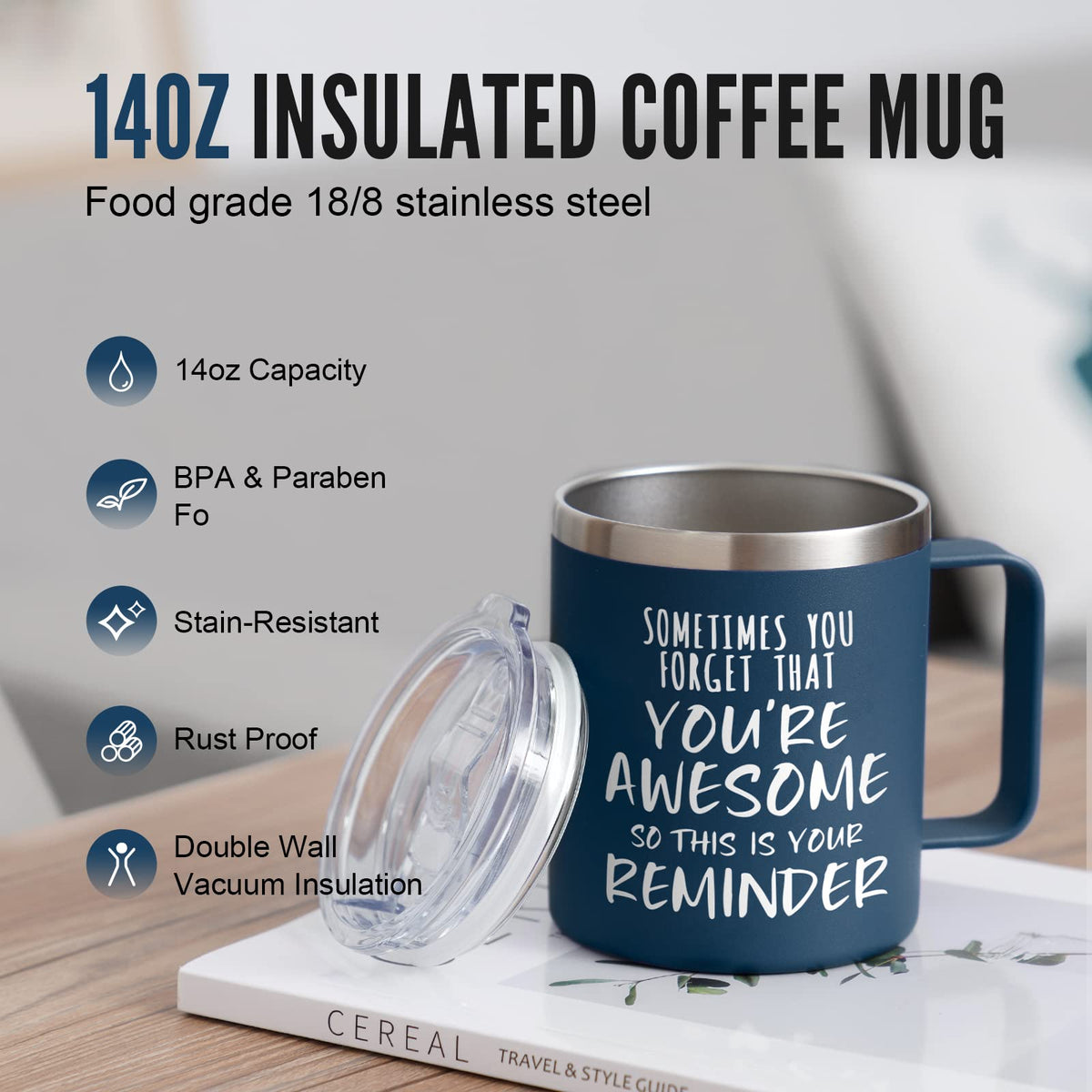 NOWWISH navy blue stainless steel mug with durable finish