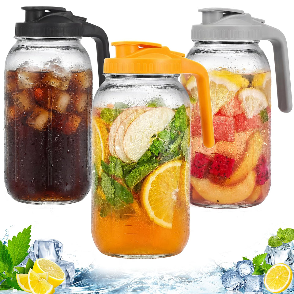 NOXKECION 3-pack glass pitchers with lids for family beverages and portion control