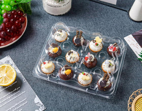 NPLUX 12-count mini cupcake container with detachable lid for easy loading.