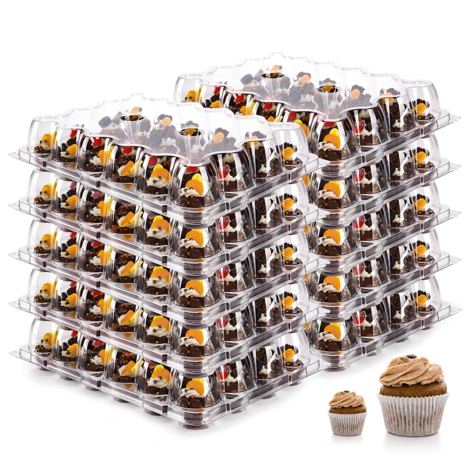 NPLUX 24-count mini cupcake containers with closed lid for display and transport