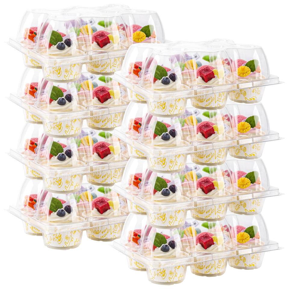 NPLUX 30-pack cupcake boxes with closed lids keep cupcakes secure during transport.