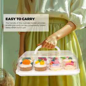 NPLUX cake carrier with handles and two locking clips keeps desserts sealed.