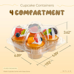 NPLUX clear four-compartment cupcake box showing organized sections for packing.