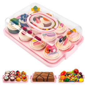 NPLUX cupcake container with lid in pink, 13 by 9 by 4 inches, secure transport.