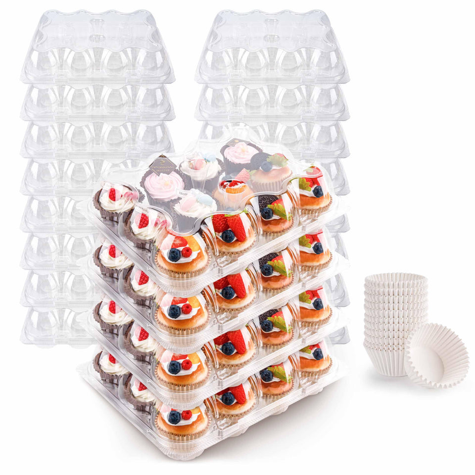 NPLUX cupcake containers with closed 12-pack boxes for secure transport and display