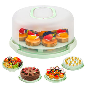 NPLUX green cake container with lid close-up showing secure clips for fresh transport.