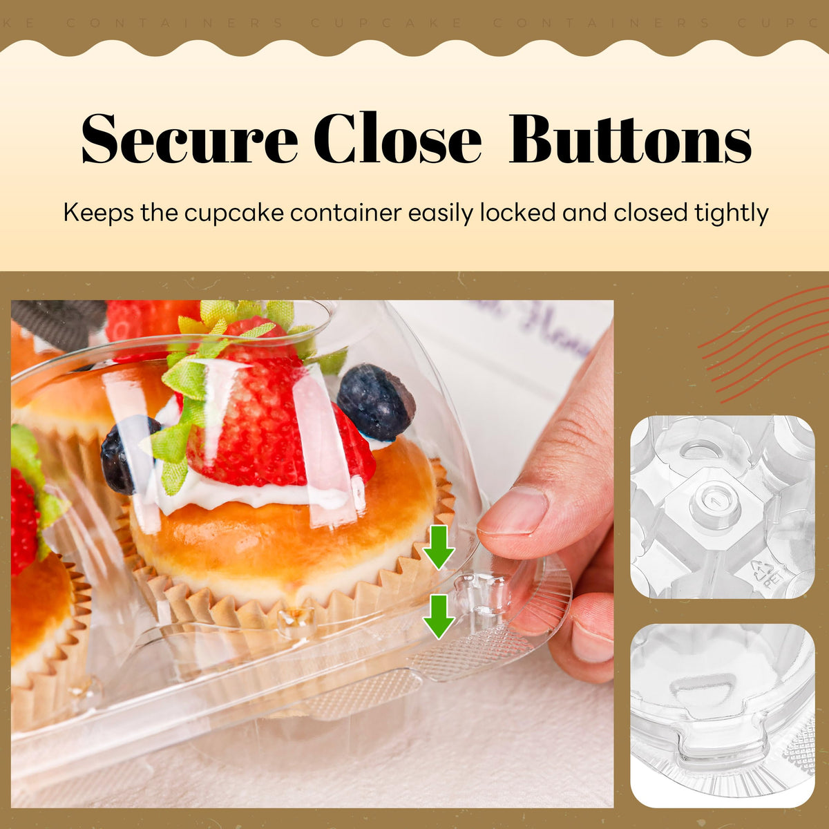 NPLUX hinged-lid cupcake carrier keeps the lid attached during delivery.