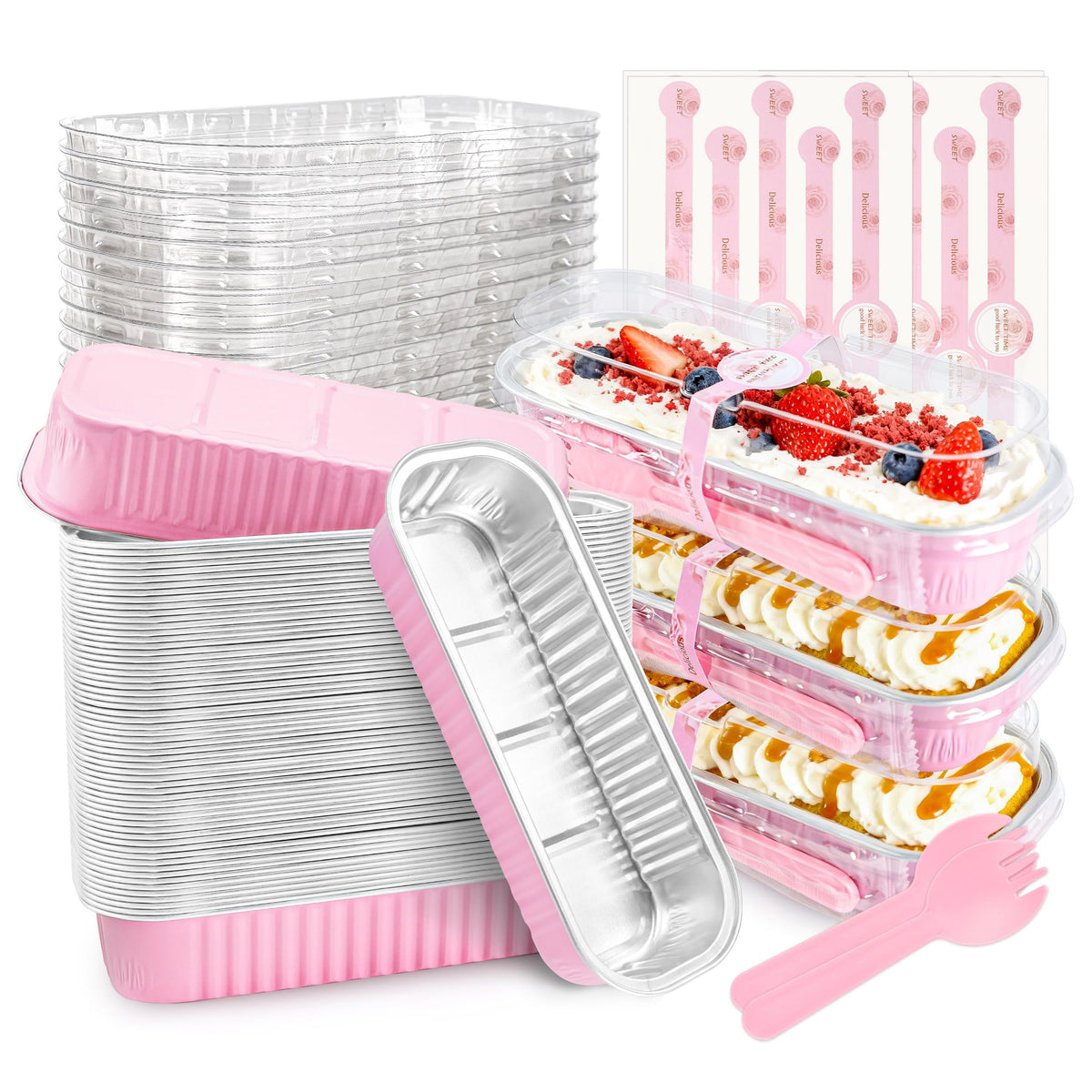 NPLUX mini cake pans with lids in pink for individual servings.