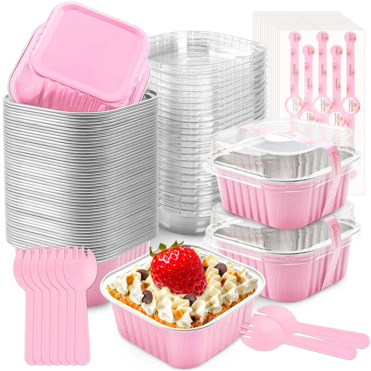 NPLUX pink mini cake pans with lids for easy, mess-free party desserts
