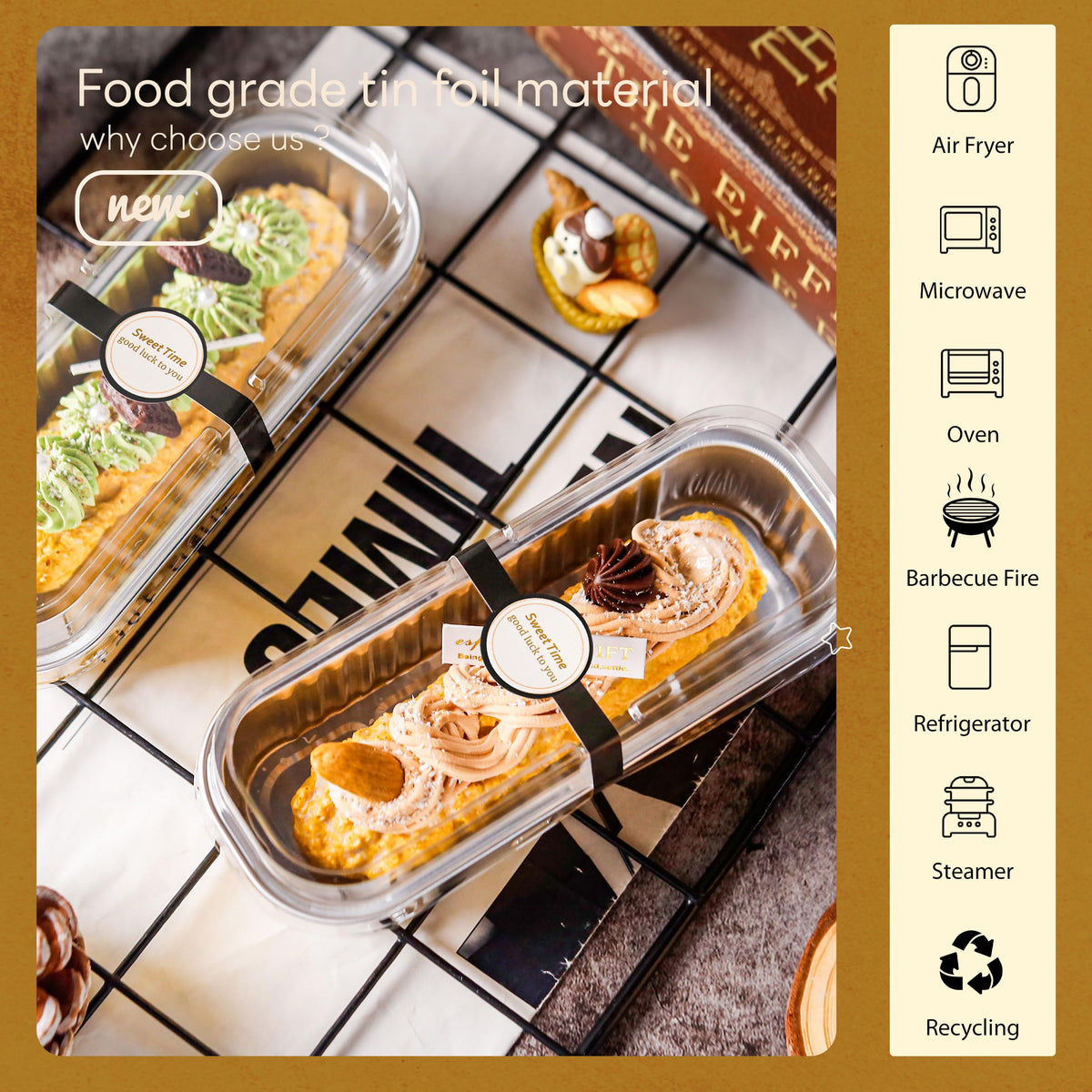 NPLUX plastic lids snap securely onto pans for transport and stacking.