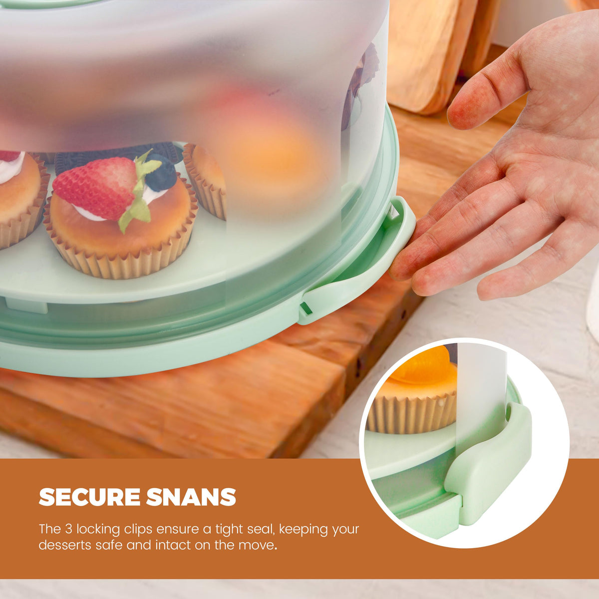 NPLUX portable cake transport handles enable easy carrying to picnics.