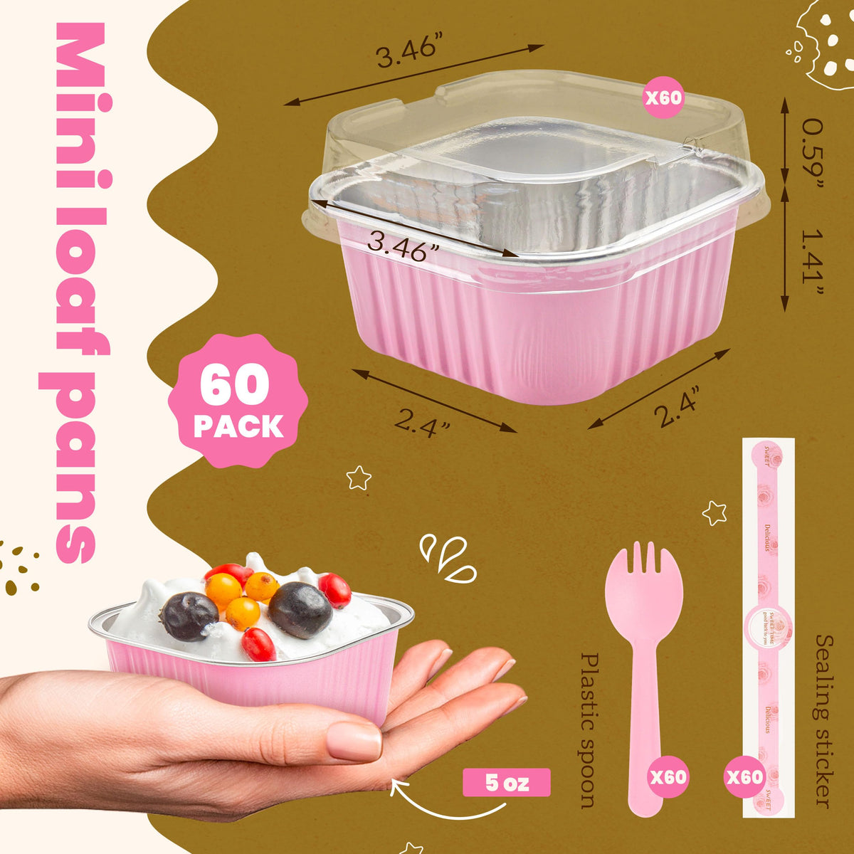 NPLUX 60-pack mini cake pans, stackable for efficient storage and transport.