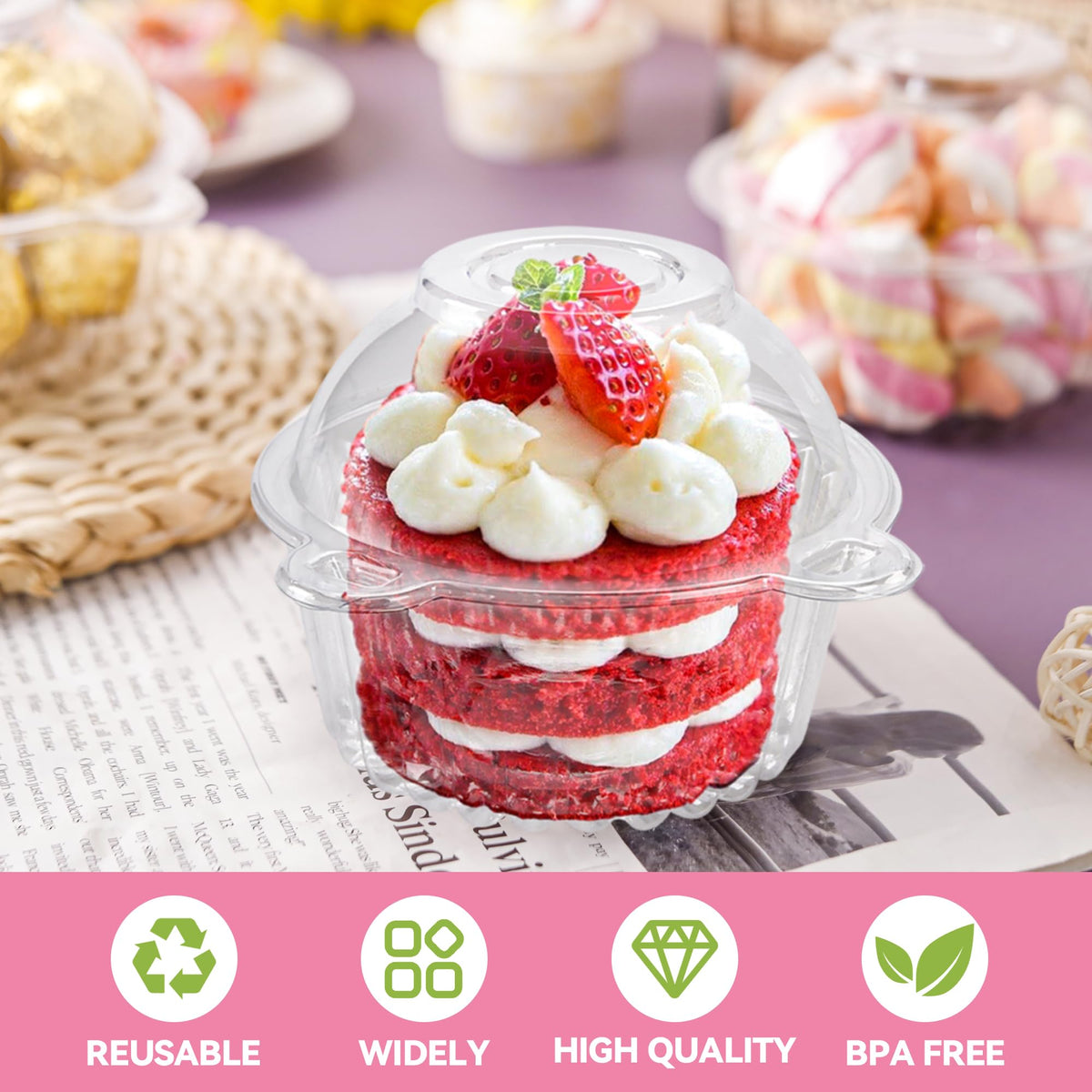 NPLUX tall cupcake box fits larger cupcakes and mini cakes.