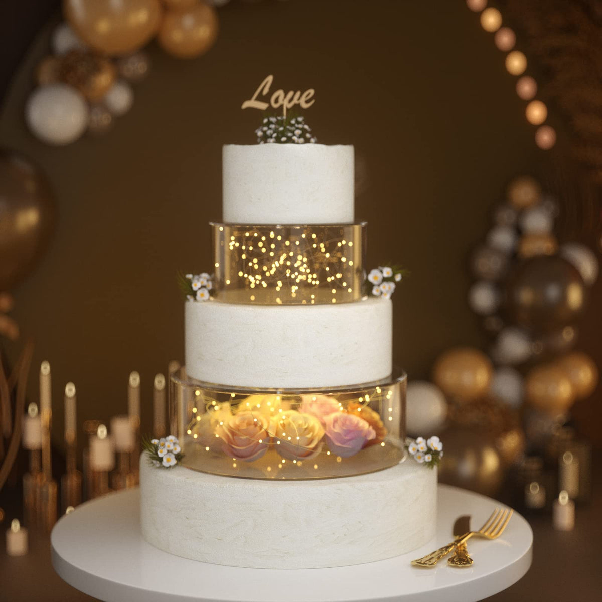 NPPLUS fillable cake stand 10-inch diameter, clear acrylic display for centerpieces.