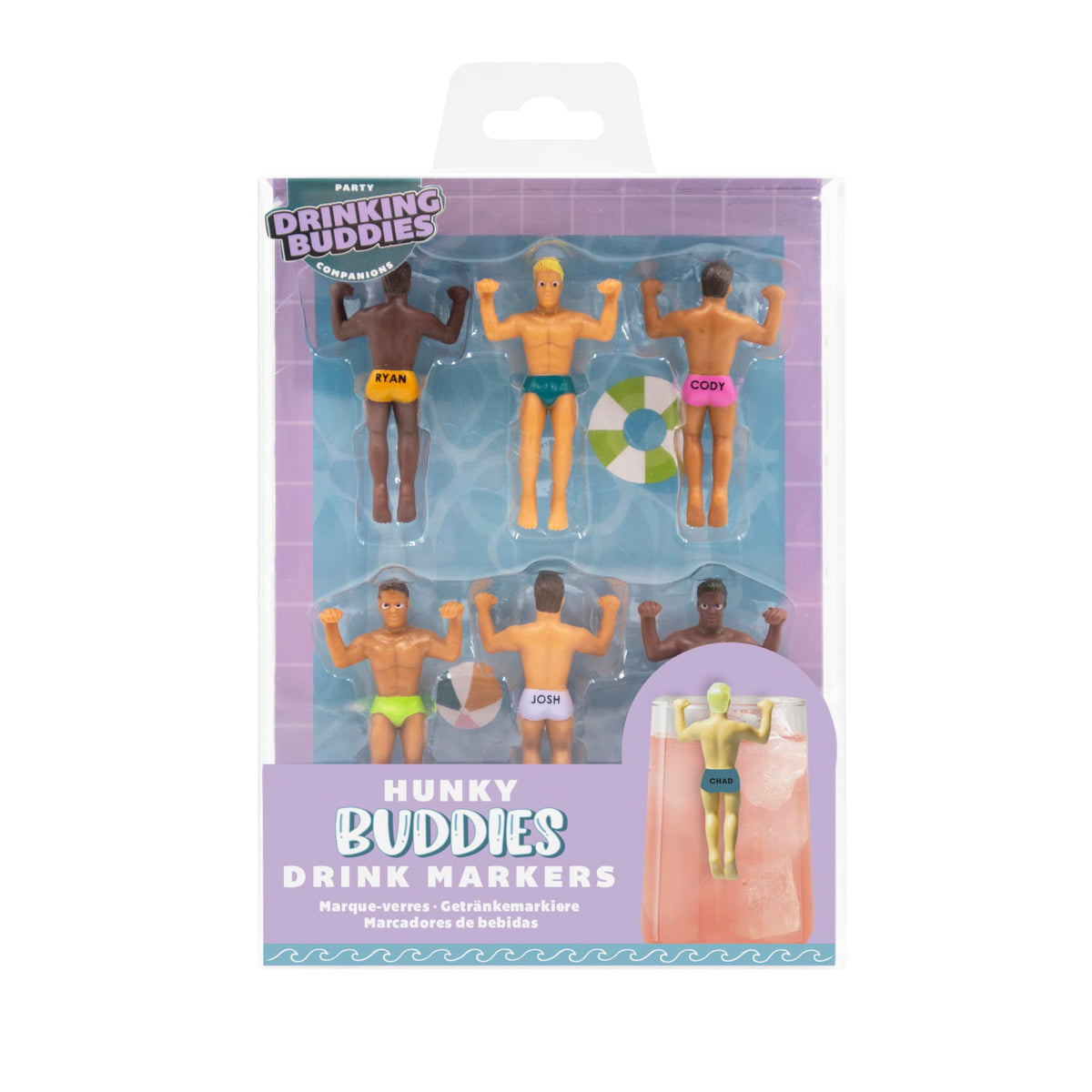 NPW Drinking Buddies fit most glasses, keeping drinks clearly labeled at a party.