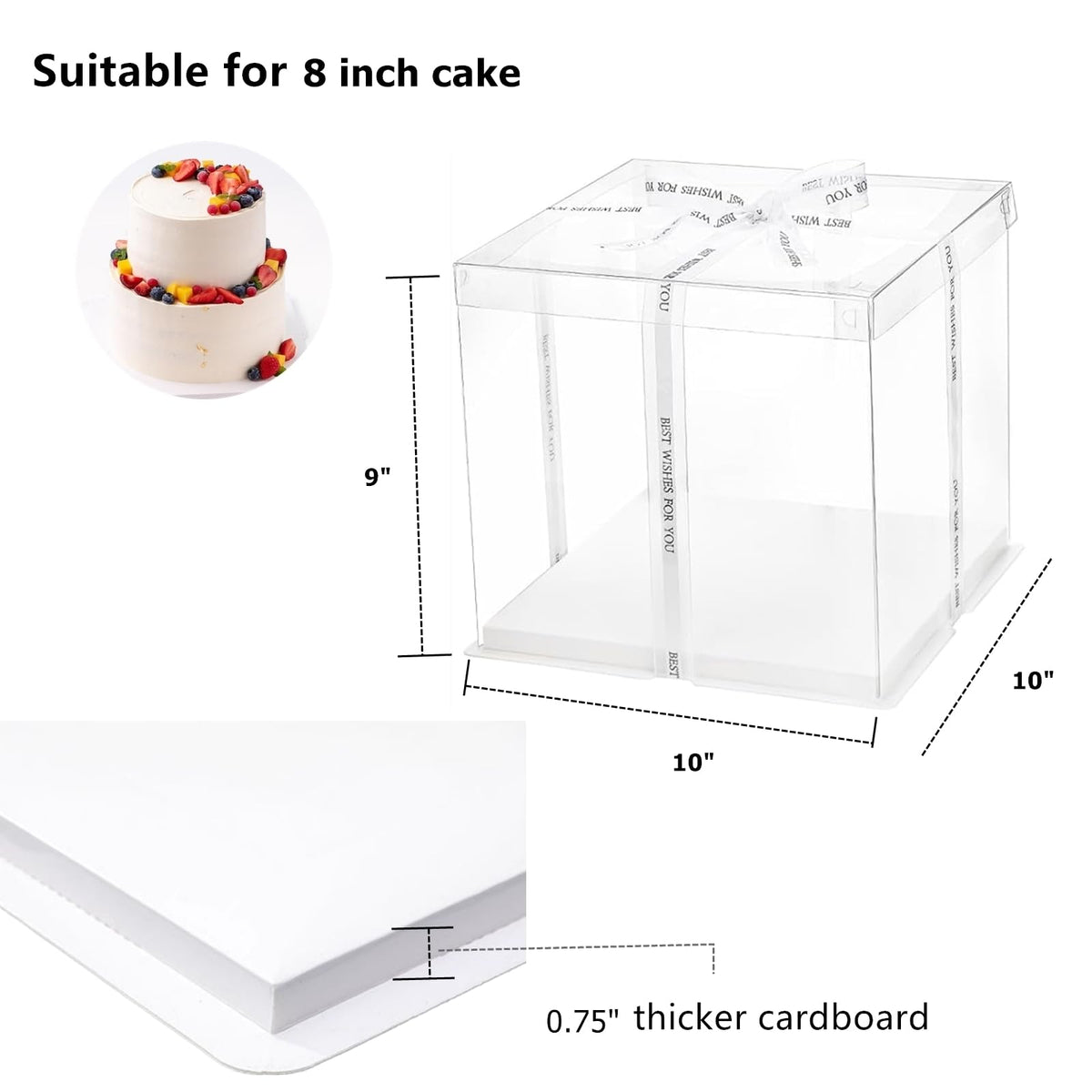 NROZIET 10x10x9 tall cake box top view showing sturdy packaging.