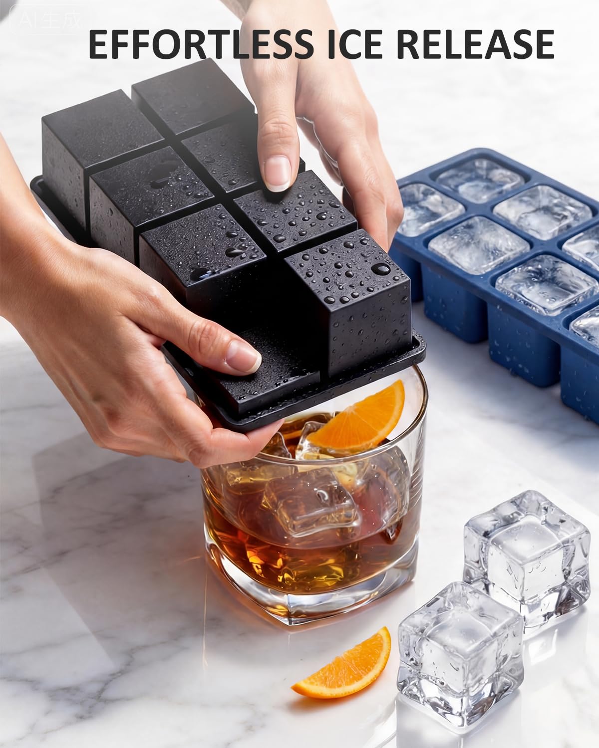 NRTBAI large 2-inch cubes release easily for smooth cocktails.