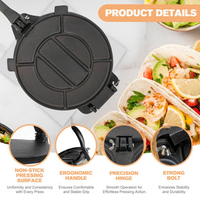 NSIRONS tortilla press with lever folded, saving space in compact kitchens