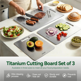 NSLLL Titanium Cutting Board Set back view for meat prep and cross-use