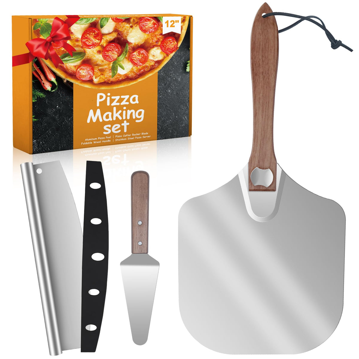 Nsoyos aluminum pizza peel with foldable handle ready for easy transfer