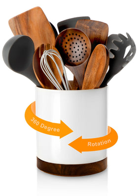 Nucookery 360 rotating utensil crock for easy reach and organized counter storage.