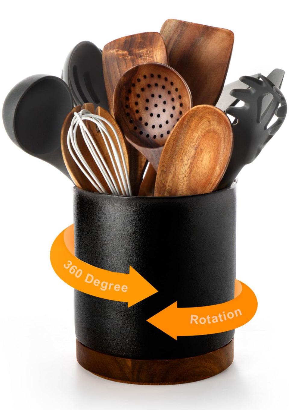Nucookery 360° rotating utensil crock viewed from above for easy access