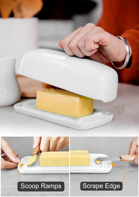 Nucookery butter dish curved ramps for easy scooping and butter transfer.