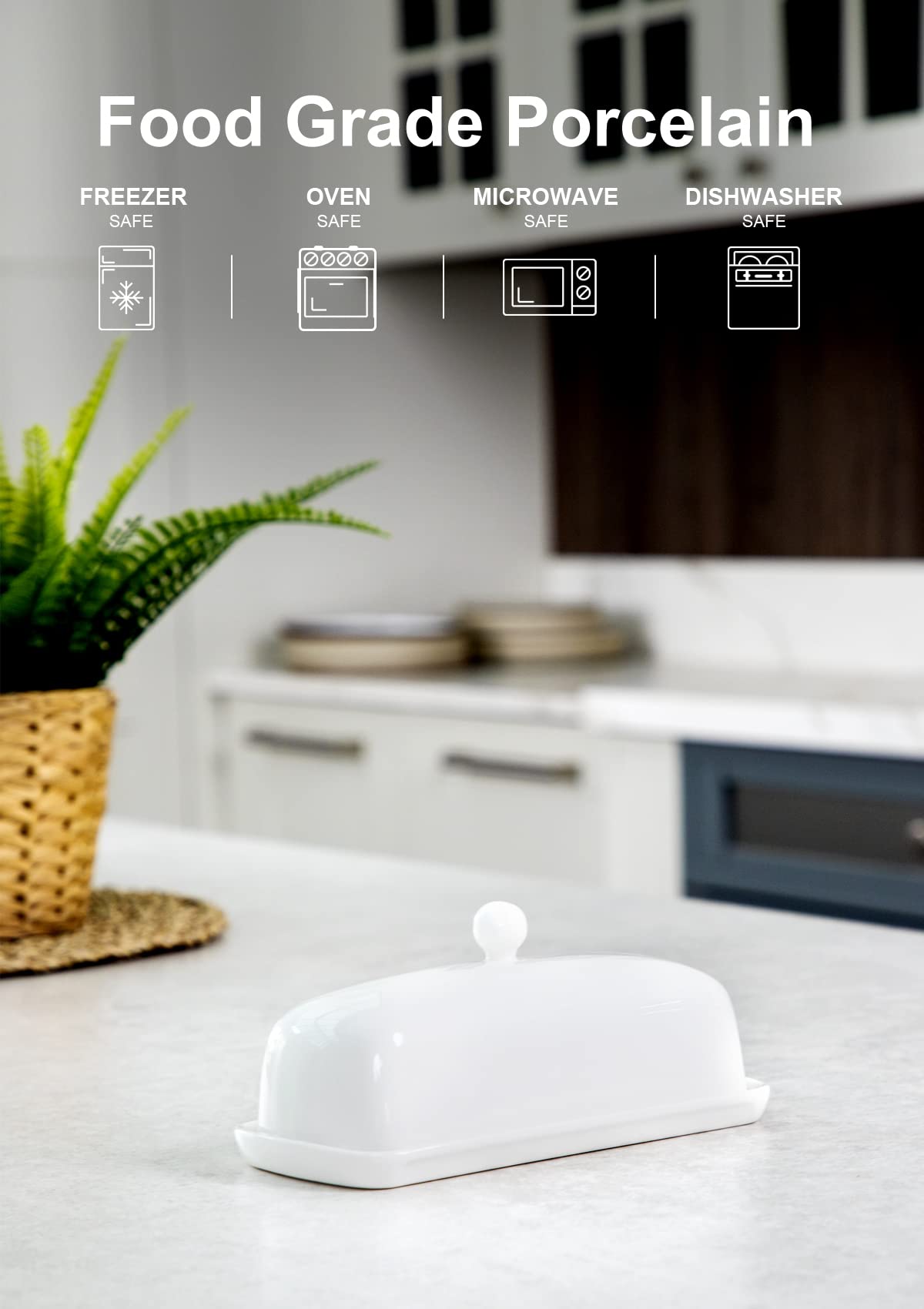 Nucookery butter dish raised non slip strip provides stable serving surface.