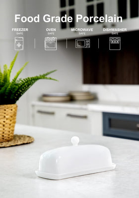 Nucookery butter dish raised non slip strip provides stable serving surface.