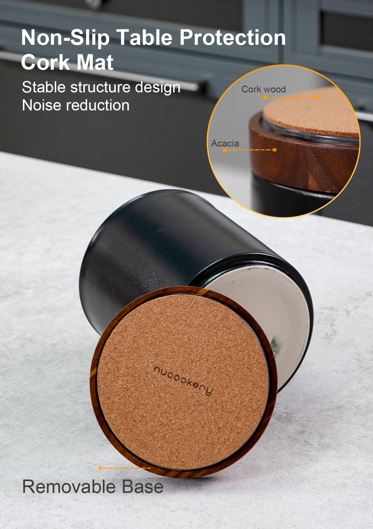 Nucookery cork bottom mat protects surfaces and reduces noise