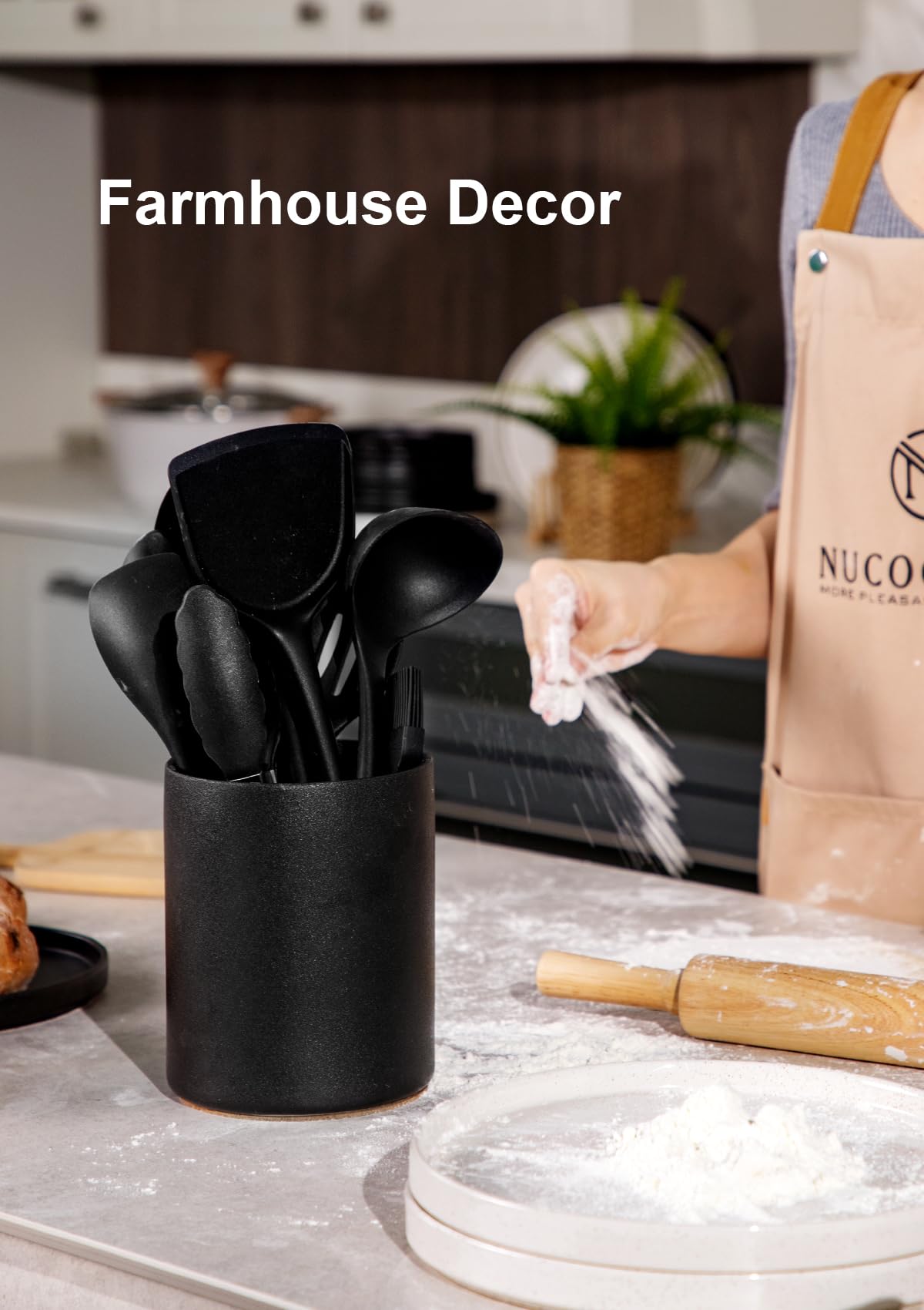 Nucookery farmhouse decor fits modern and rustic kitchens.