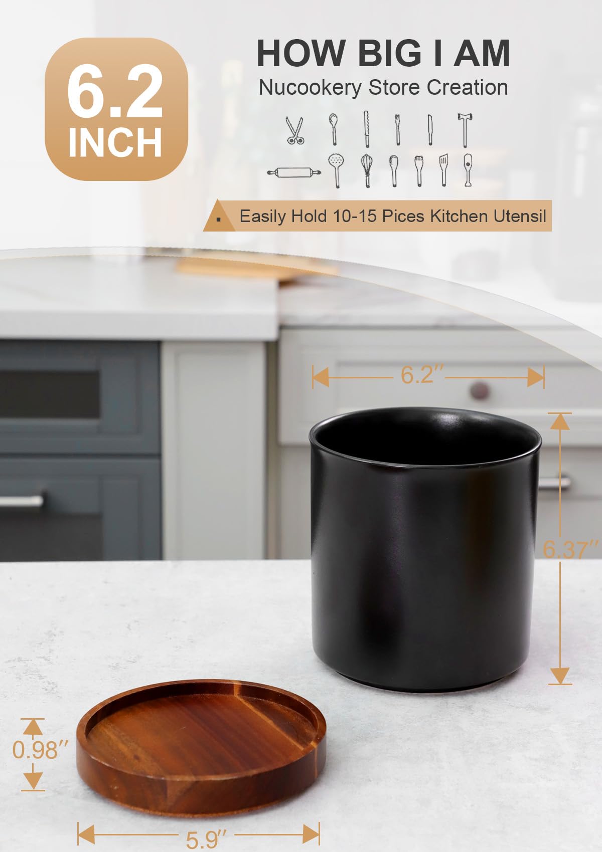 Nucookery large 7.2-inch utensil holder showcases ample storage on countertop