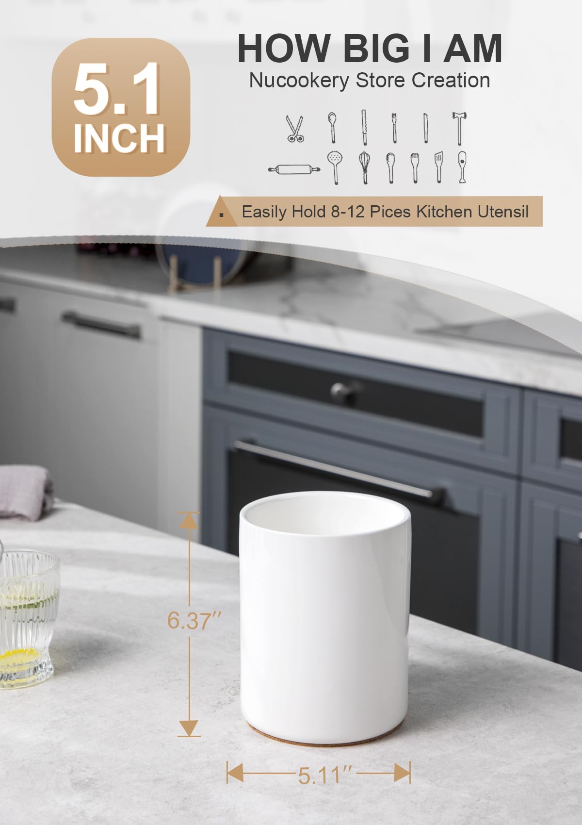 Nucookery utensil holder capacity keeps over ten tools within easy reach.