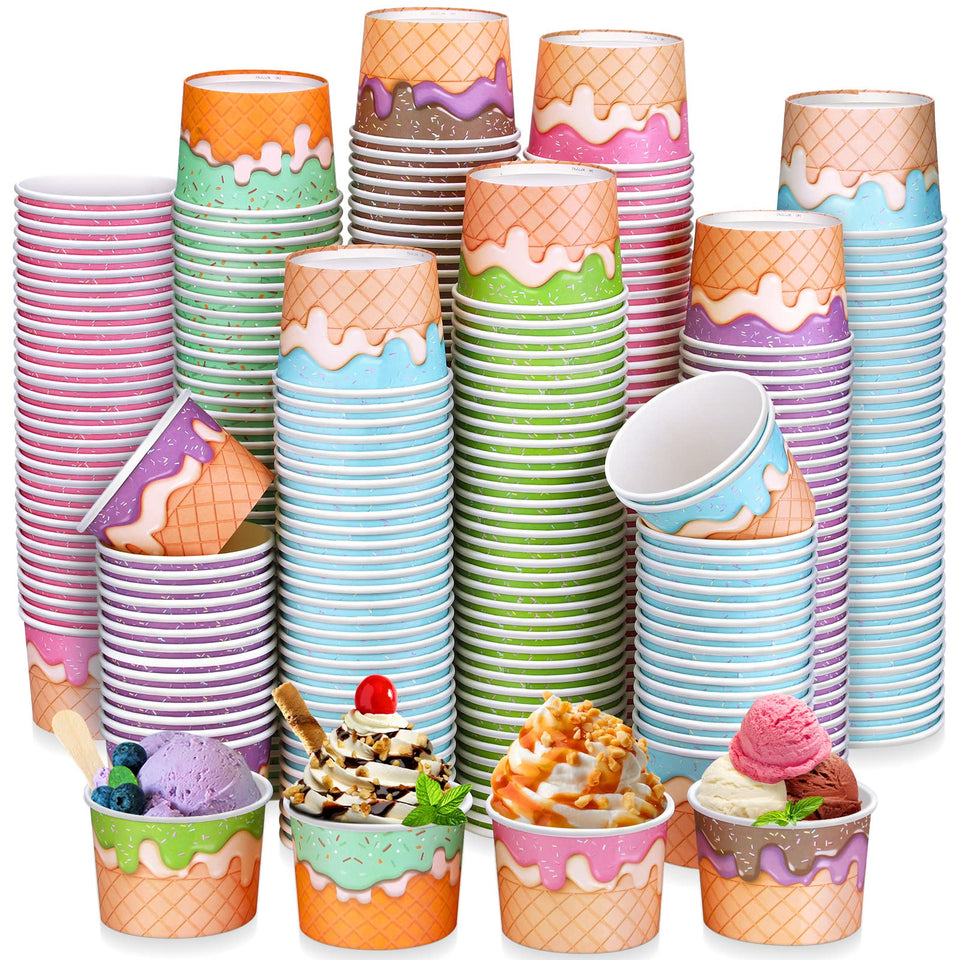 Nuenen 8 oz ice cream cups with six patterns for easy summer desserts.