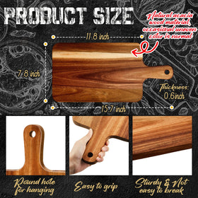 Nuenen acacia cutting boards with handles stacked for space-saving storage.