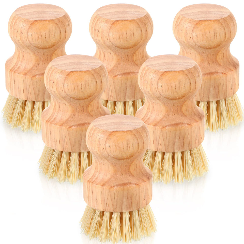 Nuenen bamboo dish scrub brush set shown together for versatile kitchen cleaning.